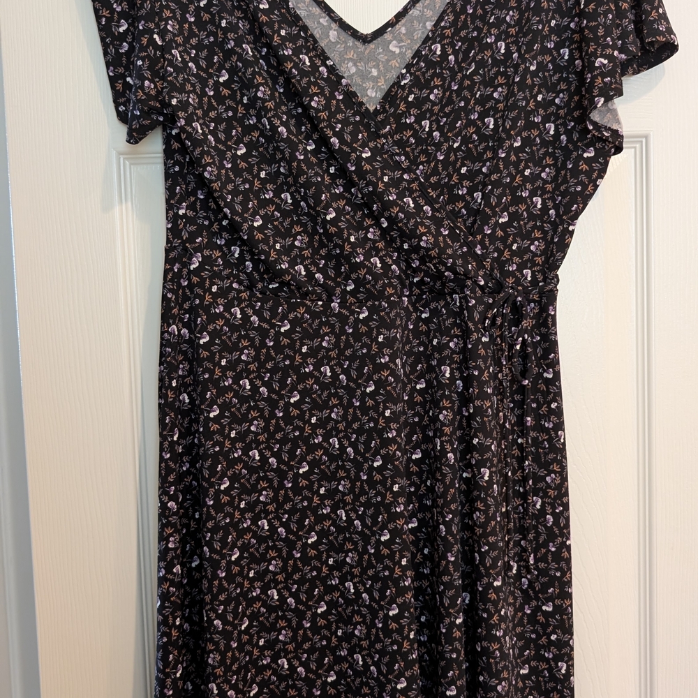 Kaileigh Black Wrap Midi Dress with Flutter Sleeves